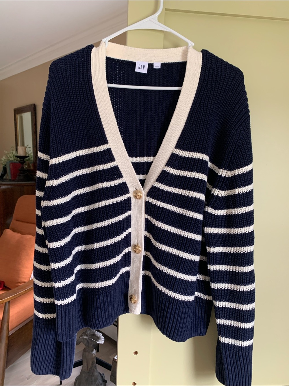 GAP Navy & Cream Striped V-Neck Cardigan